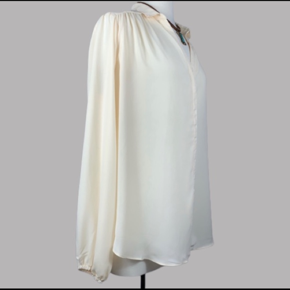 Cream Semi Sheer Button Down Blouse - Picture 4 of 7